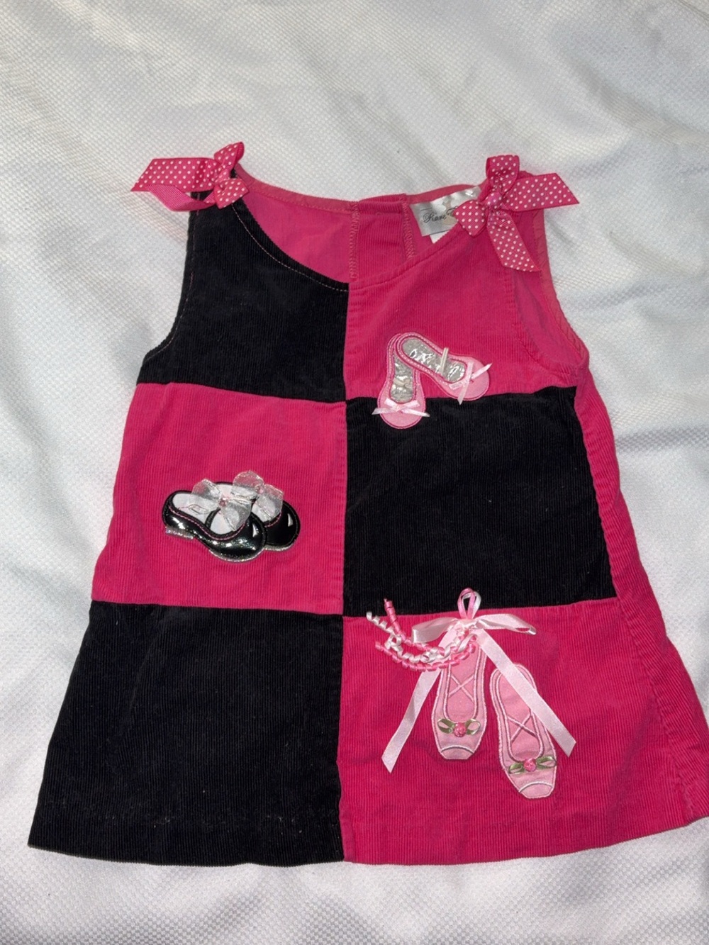 Rare Editions Vintage Pink Black Corduroy Ballet Shoes Dress 3T Ribbon Bows